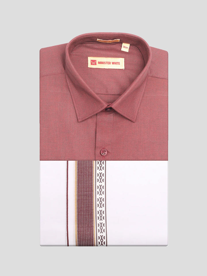 Men's Maroon Color Shirt with Matching Fancy Printed Border Dhoti Combo Casper Trends