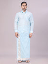 Men's Art Silk Sky Blue Jacquard Full Sleeves Shirt with 2 1/2