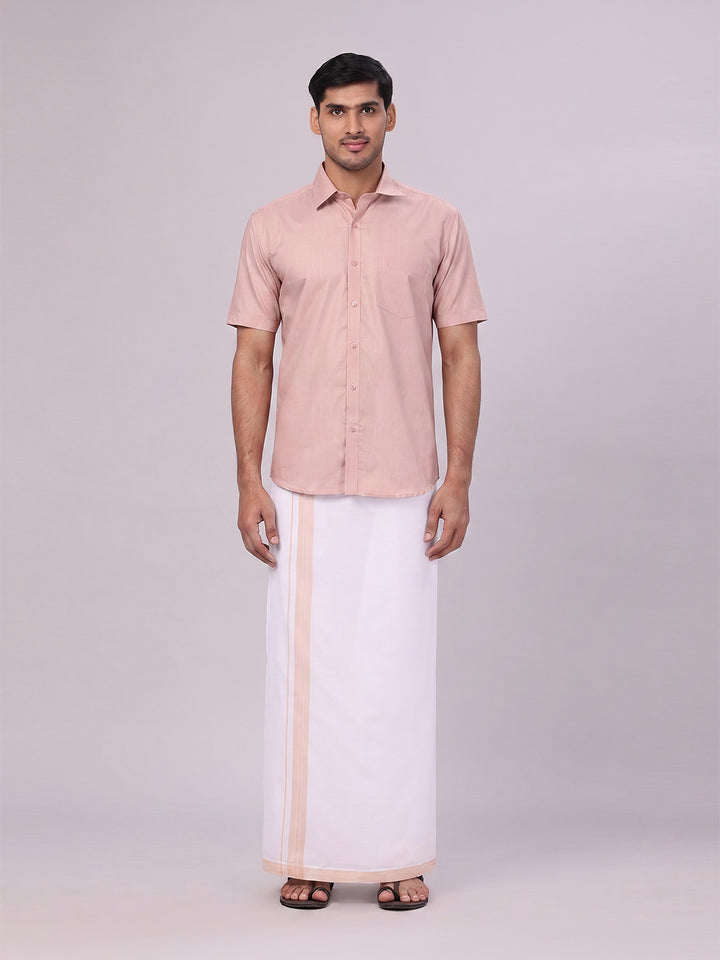 Men's Cotton Beige Matching Shirt and Dhoti Combo Luster
