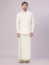 Mens Tissue Sky Green Colour Dhoti Shirt Wedding Combo Maverick