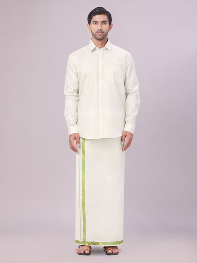 Men's Tissue Sky Green Color Dhoti Shirt Wedding Combo Maverick