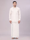 Mens Tissue Silver Shirt with Jacquard Fancy Border Dhoti Wedding Combo Nios