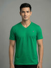 Men's Pista Green Regular Fit V-Neck T-Shirt Caliber
