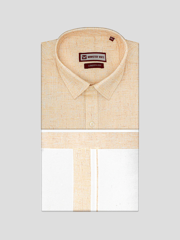 Men's Sun Gold Color Digital Printed Shirt with Matching Printed Border Dhoti Combo Varnam