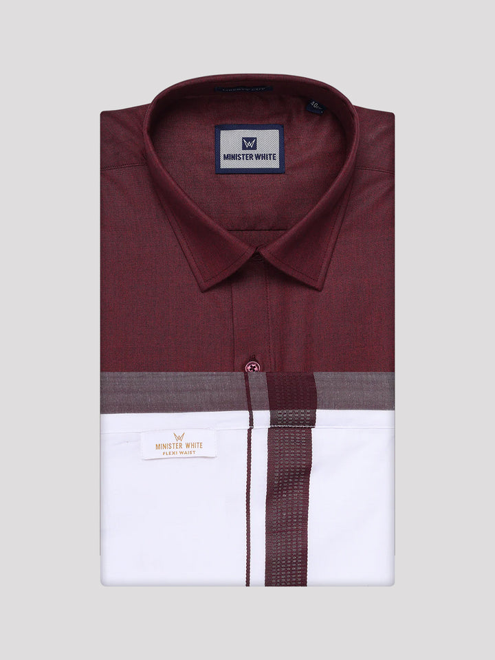 Men's Maroon Shirt with Matching Border Flexi Dhoti Combo Casper Flexi