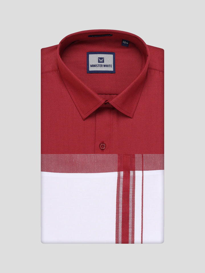 Mens Cotton Maroon Matching Shirt and Dhoti Combo Luster