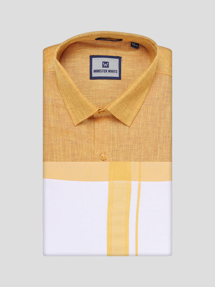 Mens Mustard Colour Shirt with Matching Fancy Border Dhoti Combo Lemax
