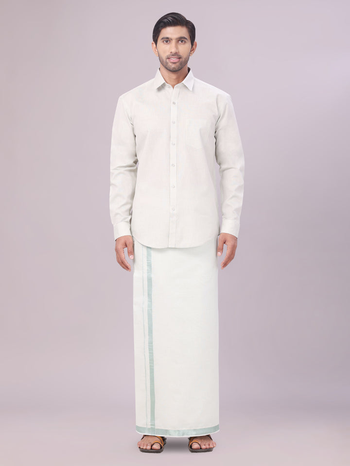 Men's Tissue Leaf Green Color Dhoti Shirt Wedding Combo Maverick