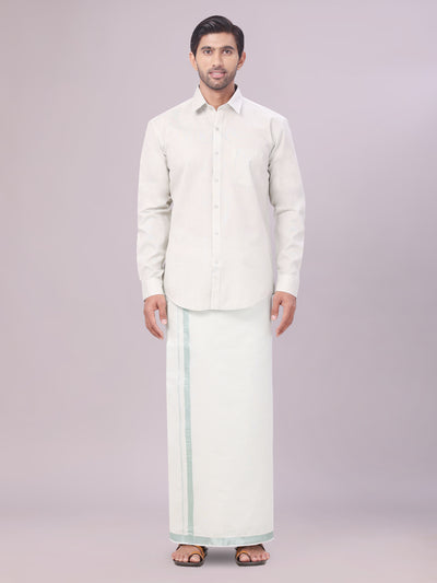 Men's Tissue Leaf Green Color Dhoti Shirt Wedding Combo Maverick
