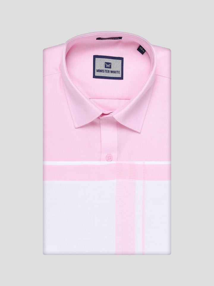 Mens Cotton Pink Matching Shirt and Dhoti Combo Luster