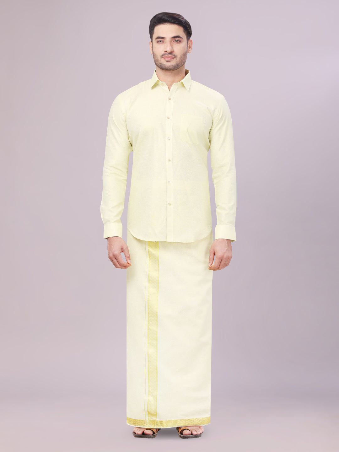 Mens Brass Tissue Jacquard Shirt with Matching Dhoti Combo Zeebra