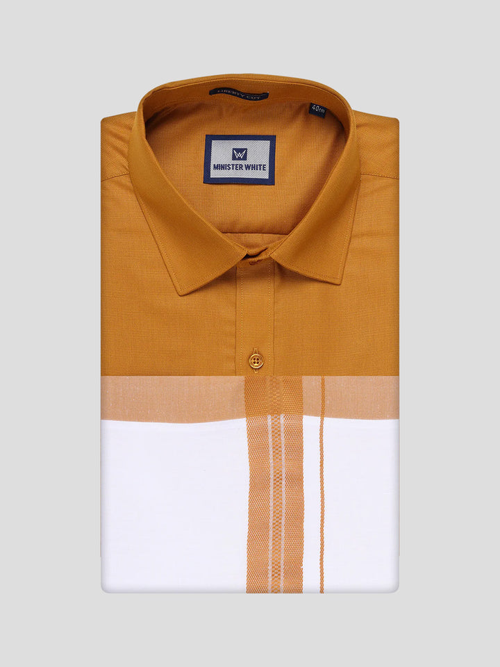 Mens Cotton Golden Yellow Matching Shirt and Dhoti Combo Luster