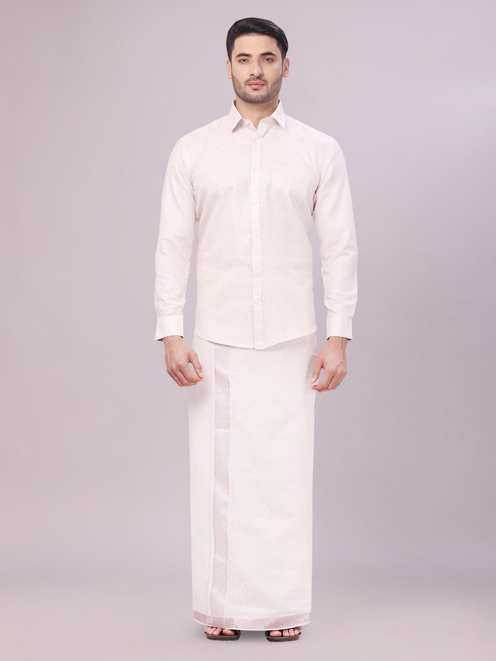 Mens Light Rose Colour Jacquard Shirt with Matching Flexi Dhoti Combo Zeebra
