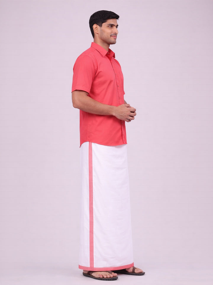 Mens Cotton Pink Matching Shirt and Dhoti Combo Luster