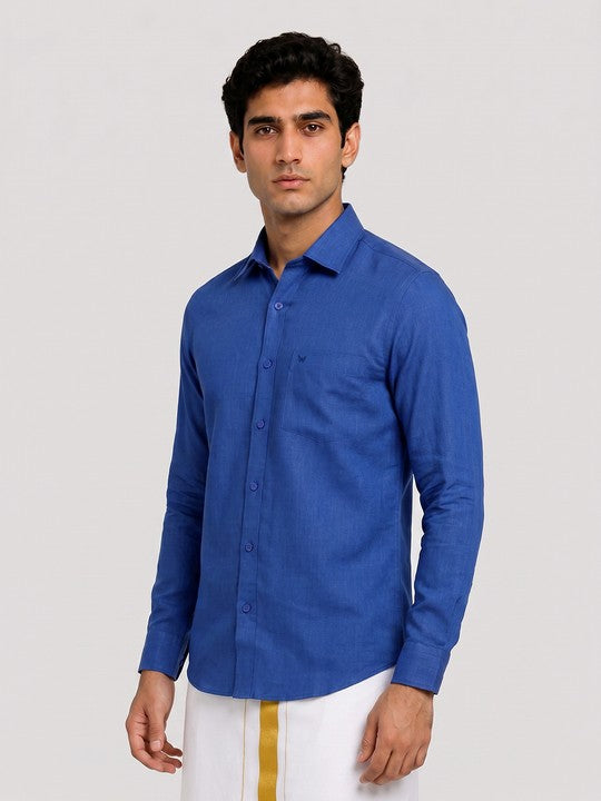 Mens Cotton Blue Colour Regular Fit Shirt Glance