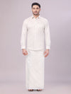 Mens Silver Colour Jacquard Shirt with Matching Dhoti Combo Zeebra