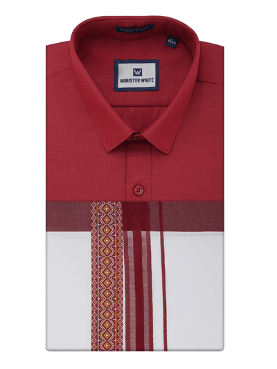 Men's Cotton Maroon Matching Shirt with Fancy Printed Border Dhoti Combo Luster Trend