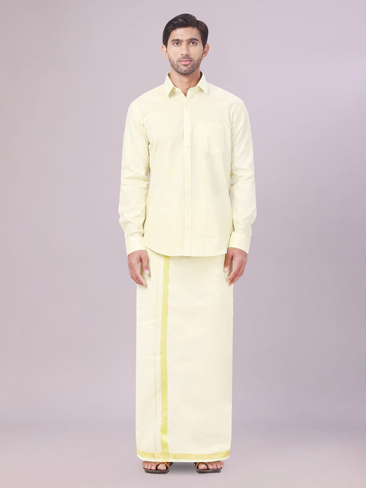 Men's Tissue Brass Color Flexi Dhoti Shirt Wedding Combo Maverik Flexi