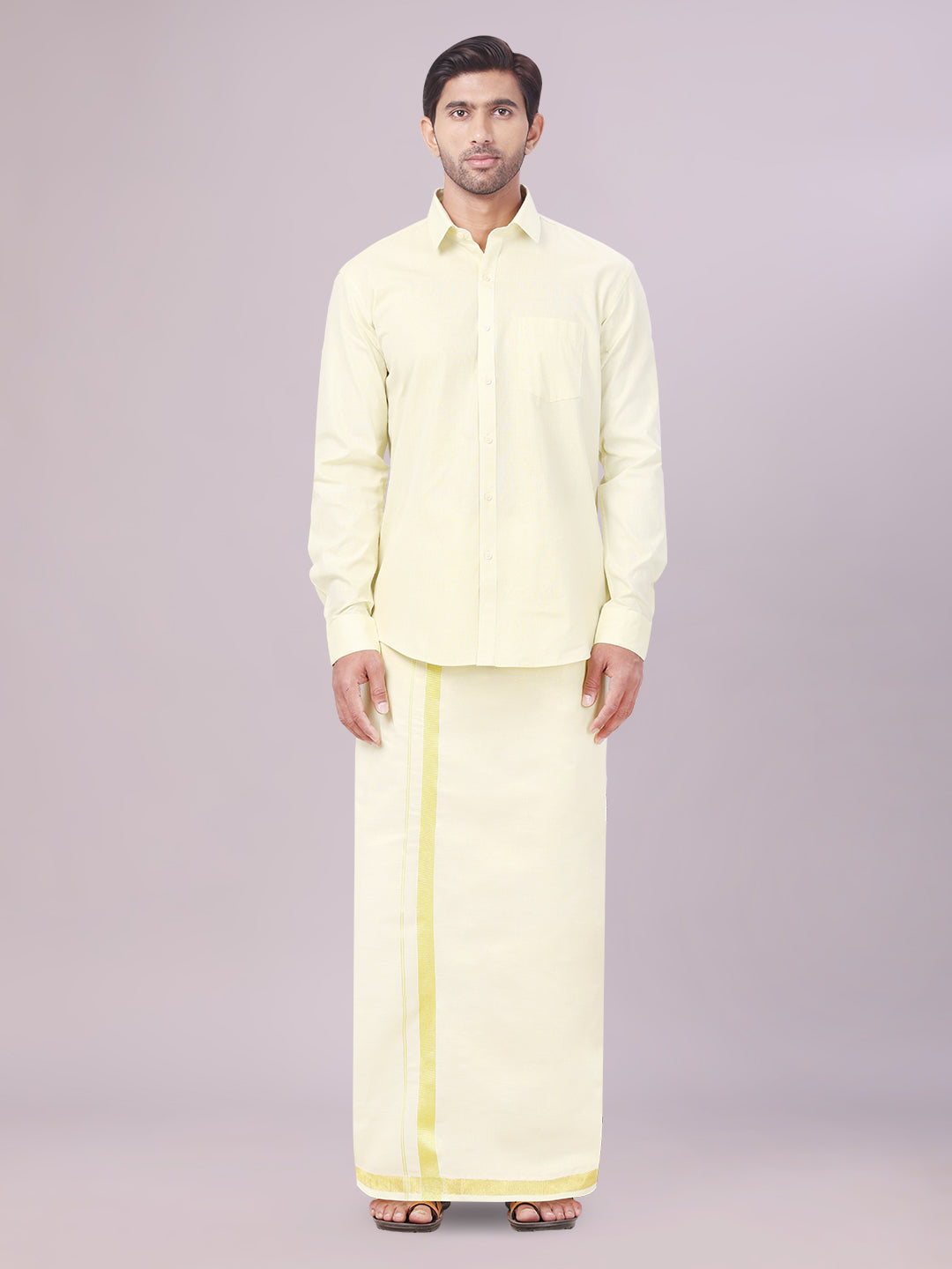 Men's Tissue Brass Color Flexi Dhoti Shirt Wedding Combo Maverik Flexi