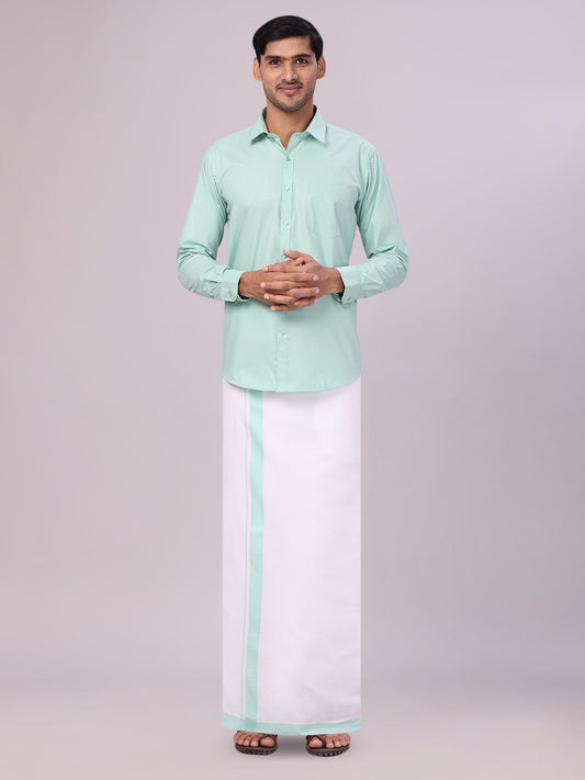 Men's Sea Green Color Shirt with Matching Border Dhoti Combo Casper