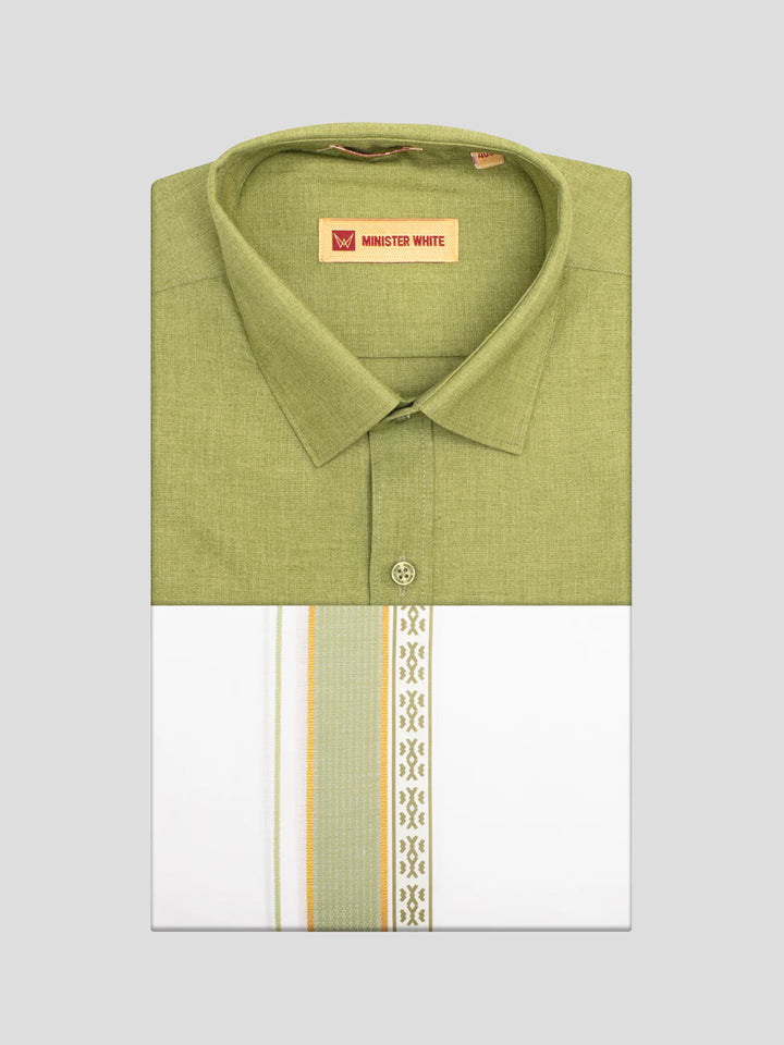Men's Light Green Color Shirt with Matching Fancy Printed Border Dhoti Combo Casper Trends