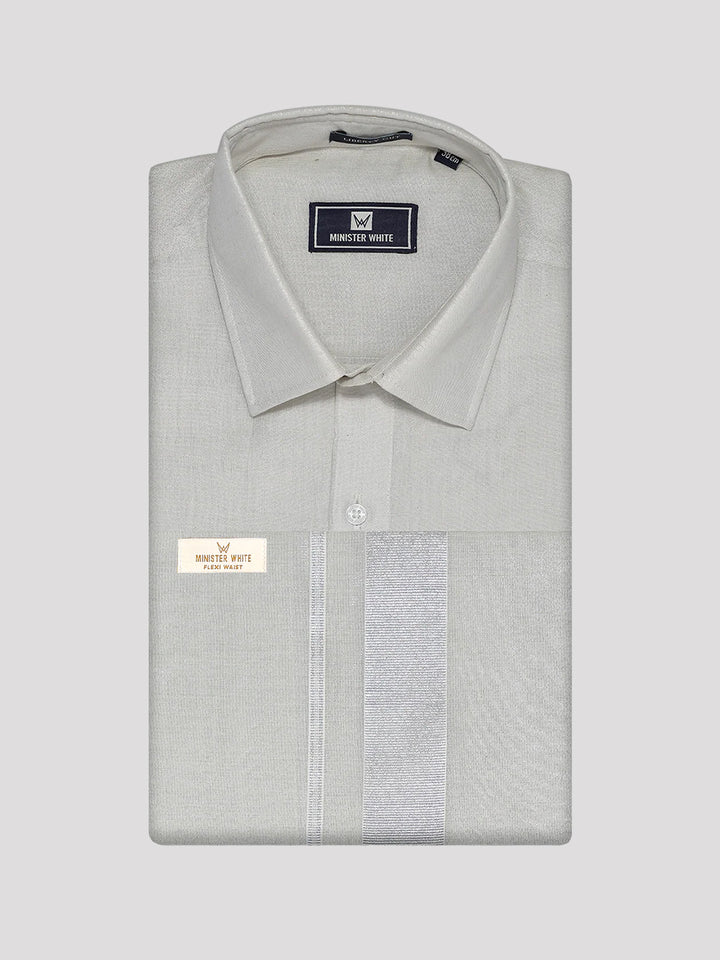 Men's Tissue Silver Color Flexi Dhoti Shirt Wedding Combo Maverick Flexi