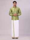 Mens Green Dupion Satin Shirt with Matching Border Dhoti Combo Gora