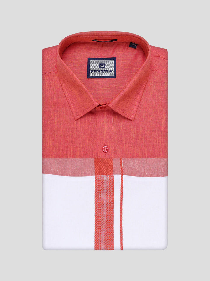 Mens Dark Brick Colour Shirt with Matching Fancy Border Dhoti Combo Lemax