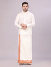 Mens Art Silk Cream Full Sleeves Shirt with 4