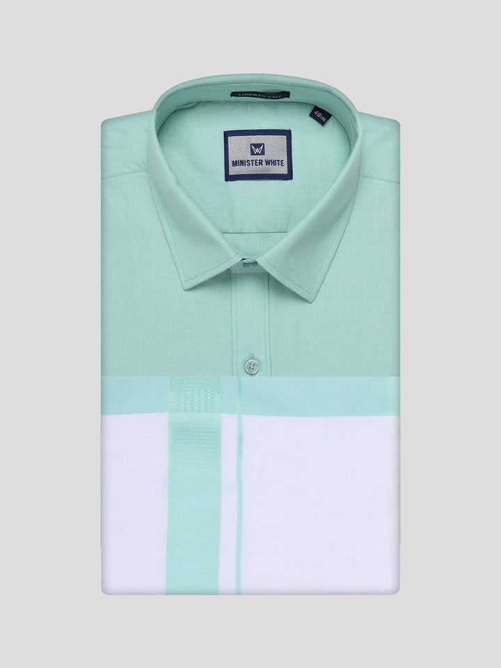 Mens Sea Green Color Shirt with Matching Border Dhoti Combo Casper