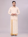 Mens Tissue Gold Shirt with Jacquard Fancy Border Dhoti Wedding Combo Nios