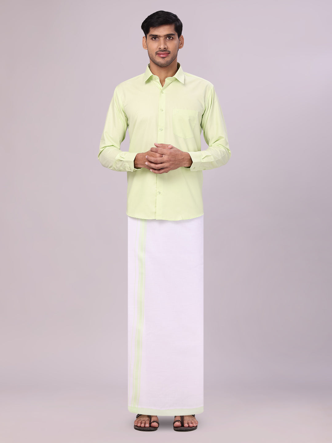 Mens Cotton Light Green Matching Shirt and Dhoti Combo Luster