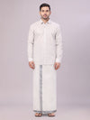 Mens Tissue Grey Shirt with Jacquard Fancy Border Flexi Dhoti Wedding Combo Nios