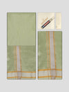 Men's Premium Art Silk Pista Green Shirt Bit with Gold Jari Border Dhoti Towel Combo Wedding Wonders