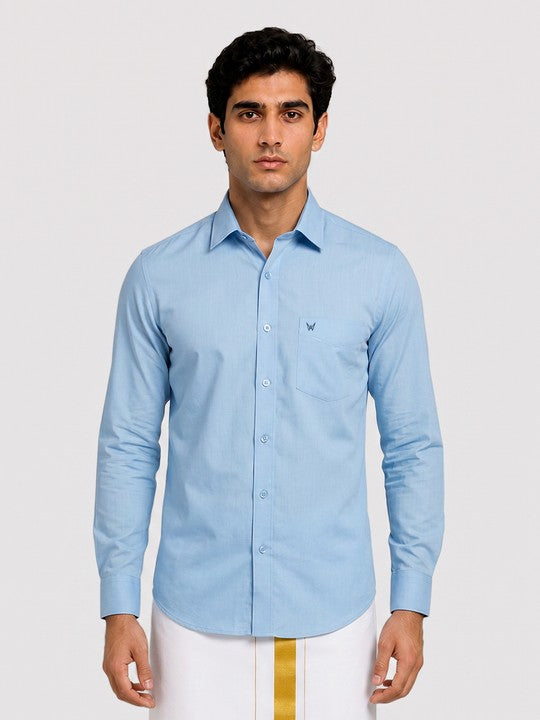Mens Cotton Regular Fit Sky Blue Colour Shirt Divine Touch