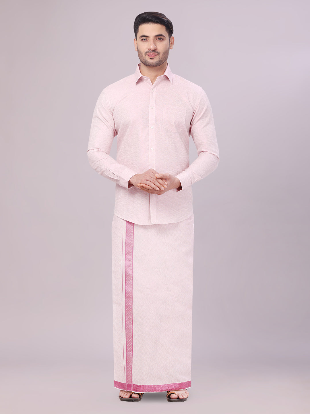 Men's Rose Tissue Jacquard Shirt with Matching Dhoti Combo Zeebra