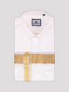 Men's Art Silk Off White Full Sleeves Shirt with 100k Gold Jari Border Dhoti Combo Finesse