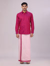 Mens Cotton Magenta Shirt with Tissue Matching Border Flexi Dhoti Wedding Combo Kandala