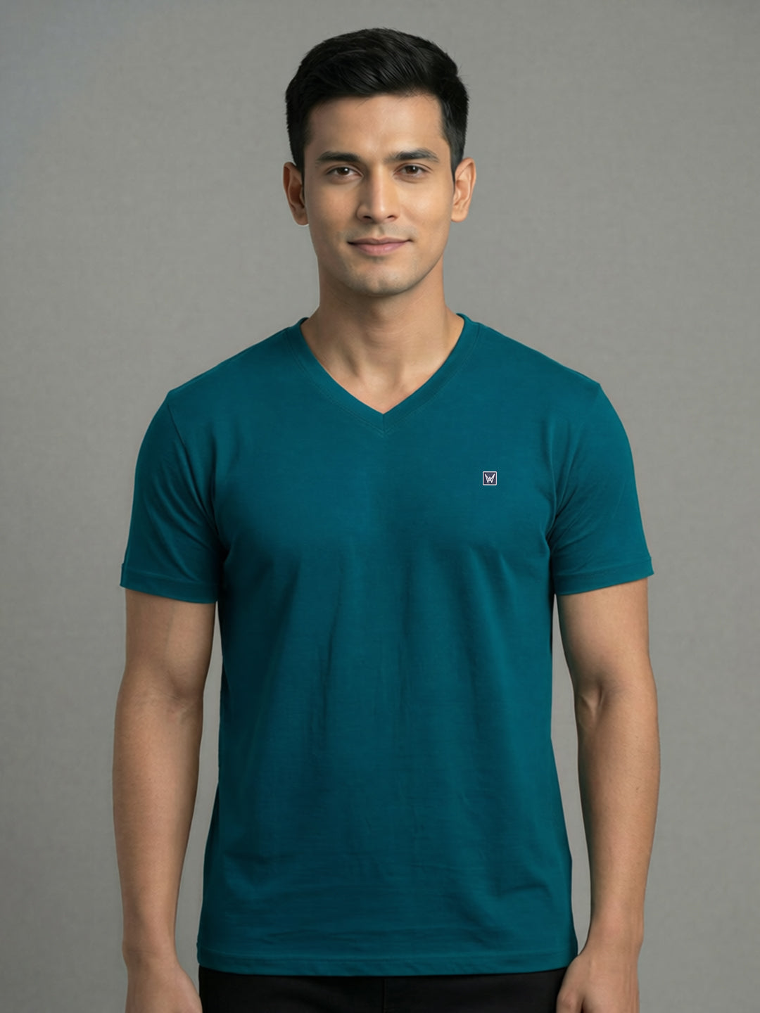 Men's Teal Regular Fit V-Neck T-Shirt Caliber