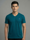 Men's Teal Regular Fit V-Neck T-Shirt Caliber