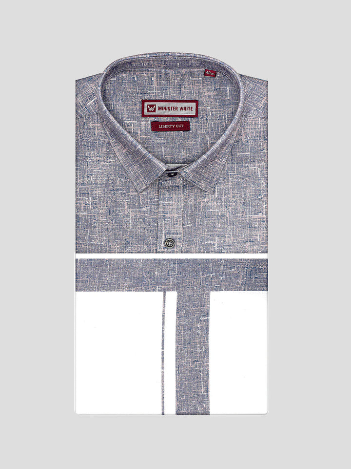 Men's Grey Color Digital Printed Shirt with Matching Printed Border Dhoti Combo Varnam