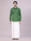 Mens Dark Green Shirt with Matching Border Dhoti Combo Pinto