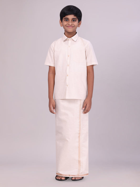 Boys Tissue Light Copper Colour Shirt with Dhoti Combo 