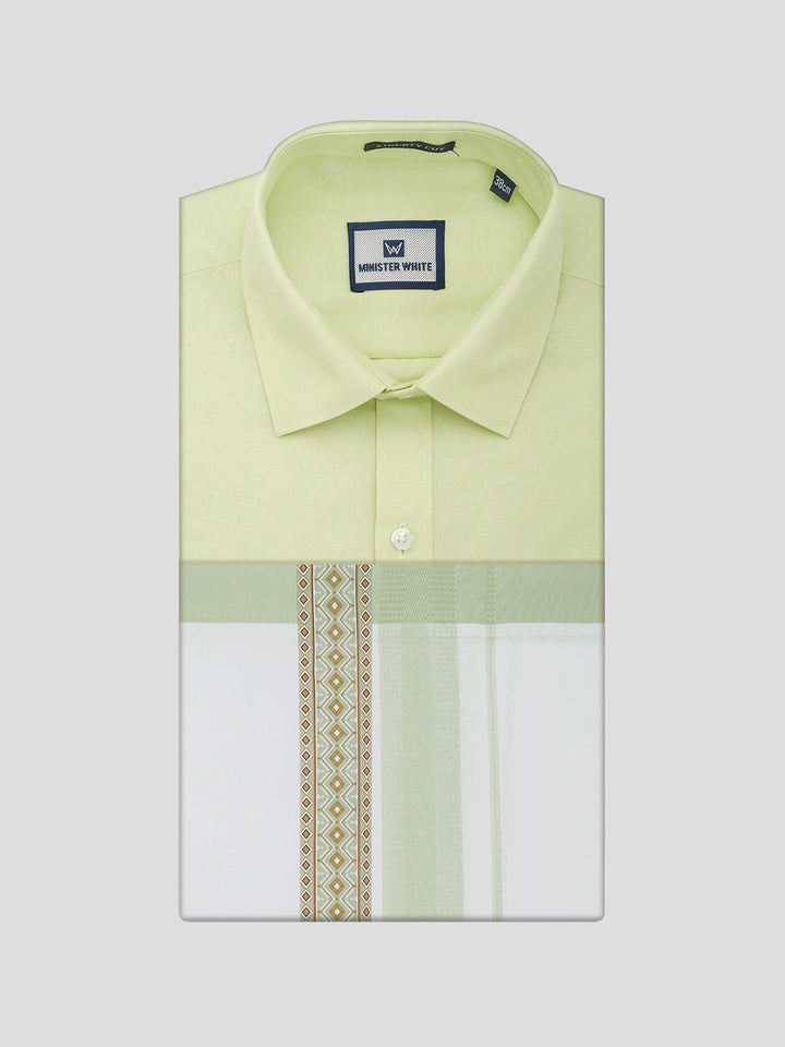Men's Cotton Light Green Matching Shirt with Fancy Printed Border Dhoti Combo Luster Trend