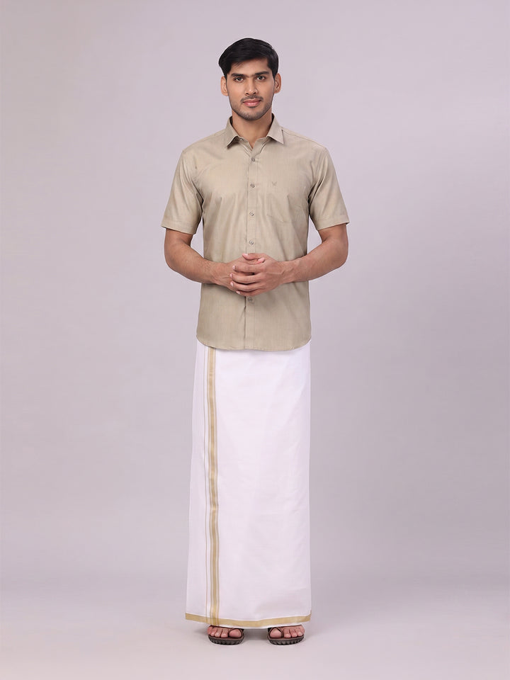 Mens Cotton Light Olive Matching Shirt and Dhoti Combo Luster