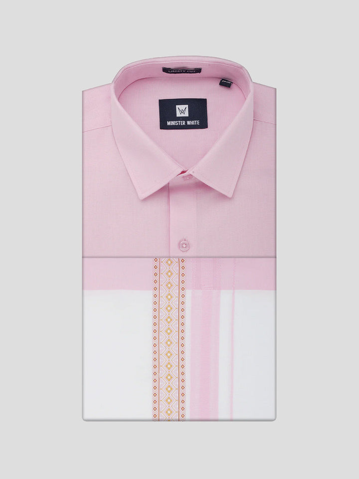 Men's Cotton Light Pink Matching Shirt with Fancy Printed Border Dhoti Combo Luster Trend