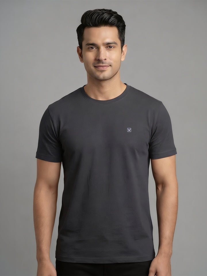 Men's Dark Grey Regular Fit Round Neck T-Shirt Crisper