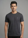 Men's Dark Grey Regular Fit Round Neck T-Shirt Crisper