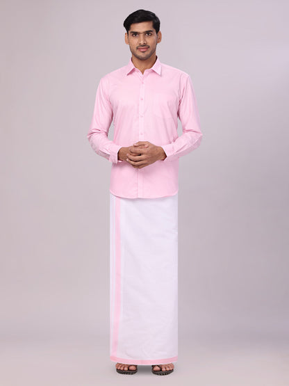 Men's Cotton Pink Matching Shirt and Dhoti Combo Luster