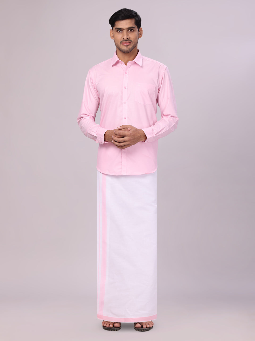 Men's Cotton Pink Matching Shirt and Dhoti Combo Luster